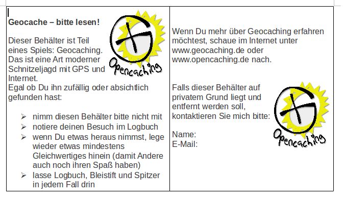 Cache Notiz Klein von Pirate77 Download (odt) Download (pdf)