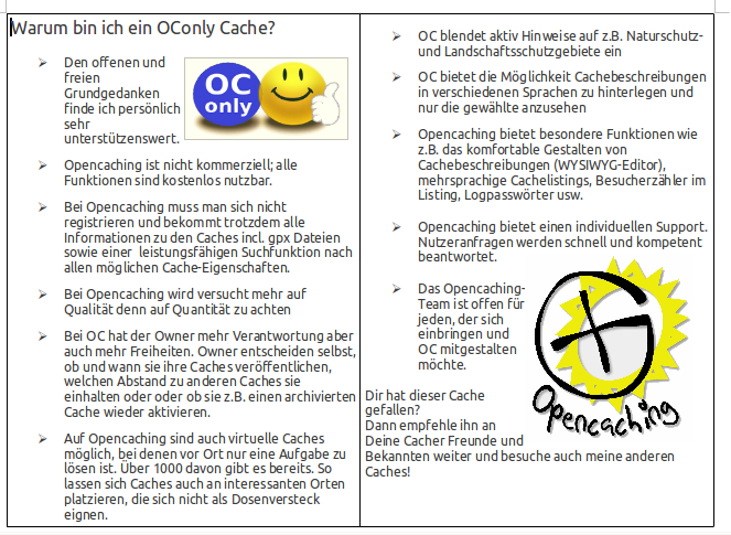 Warum ist das ein OConly Cache (Klein) von Pirate77 Download (odt) Download (pdf)