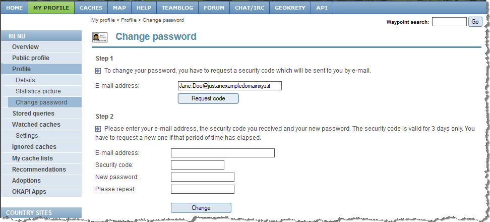 Example for the change password form
